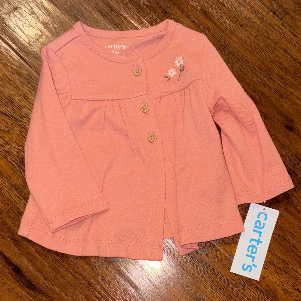 Carter's Coral Cardigan and Green Bodysuit Set